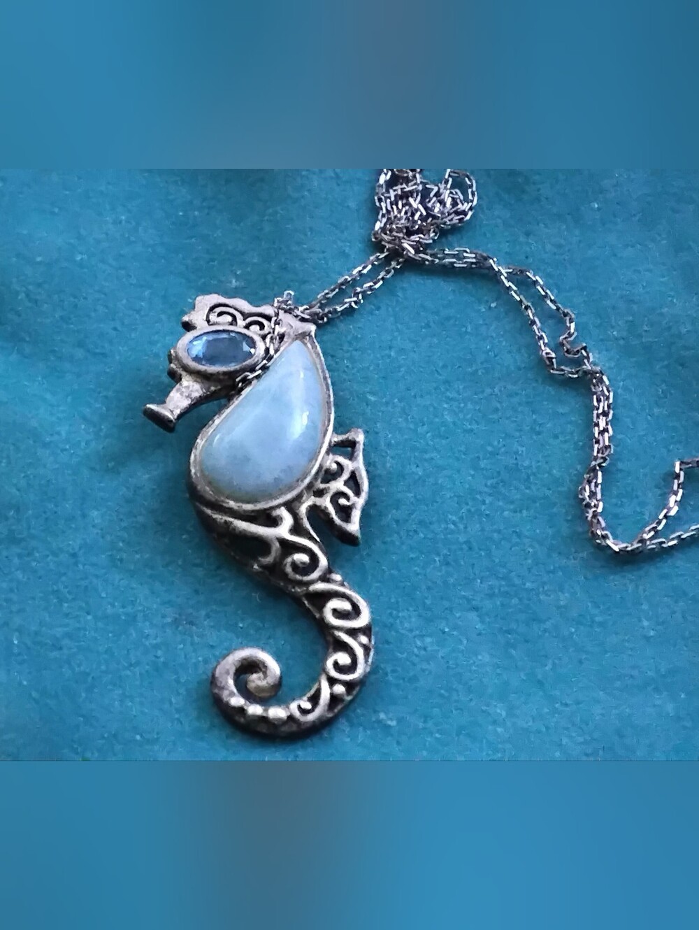 925 Silver Larimar & Blue Topaz Seahorse Necklace